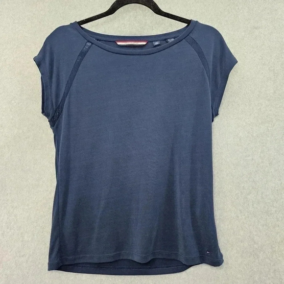 Tommy Hilfiger Short Sleeve Top Navy with Mesh Accent Size Small - Picture 1 of 4